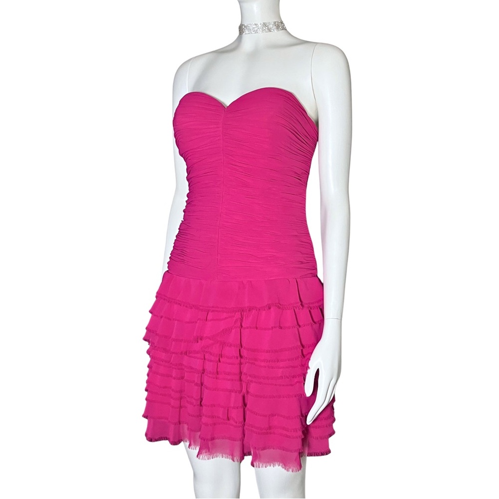 Vintage Y2K Pink Hoco Cocktail Dress. Small. Ruched Fairy Ruffle Party Strapless - Picture 3 of 10